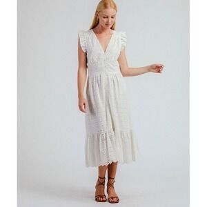 Cleobella Womens Boho White Eyelet Lace Midi Dress Size XS  Cottage Coastal